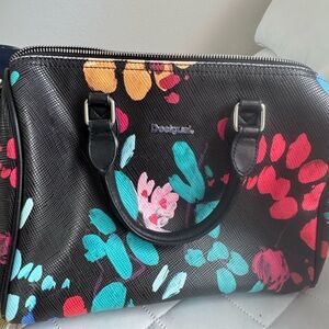 Desigual Black Multicolor Floral Satchel